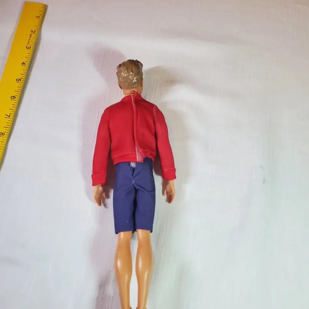 Barbie Ken Doll Mattel Male Fashion Doll Blonde Hair Red Shirt Navy Blue Shorts